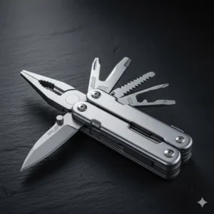 Close-up of a sleek titanium multi-tool highlighting its lightweight construction and corrosion-resistant properties for everyday carry.