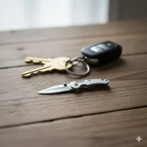 A durable, keychain multi-tool knife with integrated features like a bottle opener and small screwdriver, among the best keychain knives.