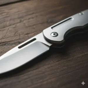 Detailed view illustrating the secure frame lock mechanism on a stainless steel knife, one of the best keychain knives.