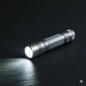A powerful, compact LED titanium flashlight, illustrating its durable body and essential role among common EDC gear.