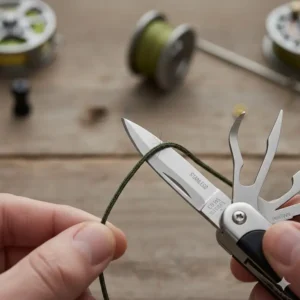The small, sharp knife or blade component of the fly fishing multi tool, useful for cutting heavier tippet material.