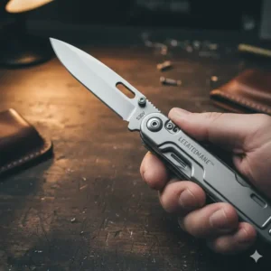 Utilizing the convenient one-hand opening knife blade on a top-rated everyday Leatherman model.