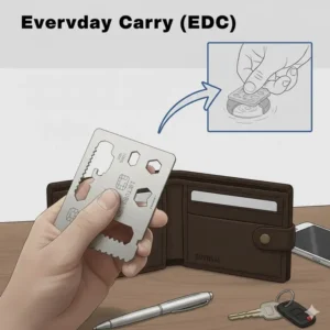 Illustration 6: An everyday carry (EDC) setup featuring a credit card survival tool fitting perfectly inside a wallet.