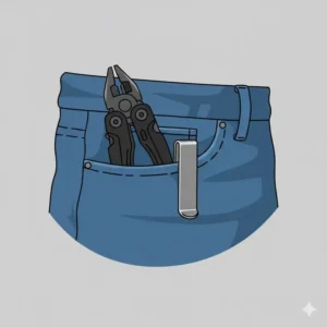 Illustration showing how edc pliers fit securely into a pants pocket using a deep-carry pocket clip