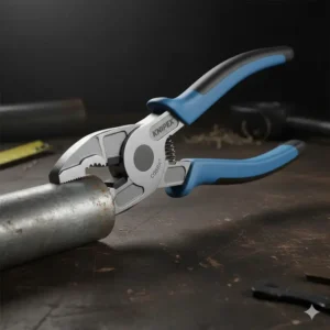 The Knipex Cobra water pump pliers gripping a metal pipe, widely considered one of the best knipex tools.