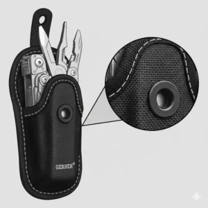 Close-up illustration of the reinforced stitching and ballistic nylon material of a gerber tool holster.