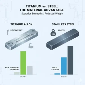 Comparison chart showing the superior strength-to-weight ratio of titanium tools vs steel.