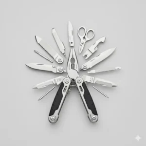 Overhead view showing all the internal blades and components of the gerber one handed multi tool.