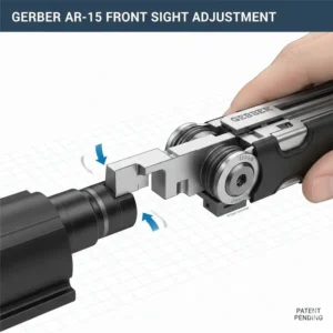 Technical drawing of the gerber ar tool adjusting a 4-prong front sight post on a rifle.