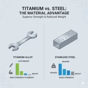Illustration of non-magnetic and MRI safe titanium tools for medical environment use.