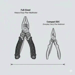 Side-by-side size comparison between full-sized heavy-duty pliers and compact edc pliers for everyday carry