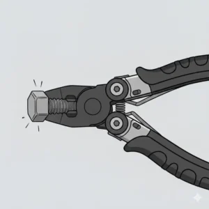 Close-up illustration of the replaceable wire cutters on a pair of edc pliers cutting through a copper cable.