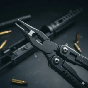 Showing the heavy-duty pliers and wire cutters of the gerber ar15 multi tool in an open position.