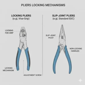 An infographic explaining the difference between locking and non-locking versions of the best edc pliers.