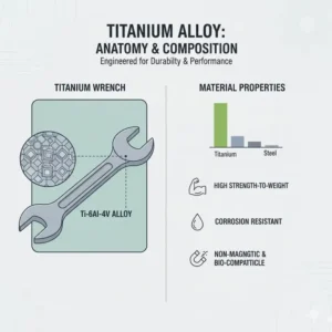 Close-up view of the ergonomic handle design on lightweight titanium tools.