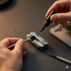 An educational illustration on how to clean and maintain your mini edc tools for long-term use.