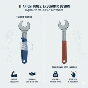 An organized heavy-duty storage case containing a complete kit of titanium tools.