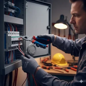 An electrician using the best knipex pliers with insulated handles for electrical safety.