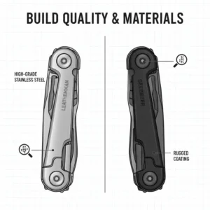 Technical illustration of material durability and build quality for gerber multi tool vs leatherman.