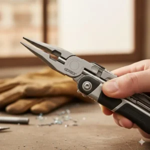 Close-up of the flick-opening pliers mechanism in a gerber vs leatherman head-to-head.