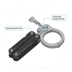 A specialized police multi-tool featuring an integrated universal handcuff key for tactical use.