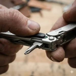 Close-up of the Saf.T.Plus safety locking system integrated into the gerber 600 multi tool.