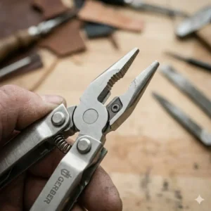 Detailed view of the replaceable carbide wire cutters located on the jaws of the gerber 600 multi tool.