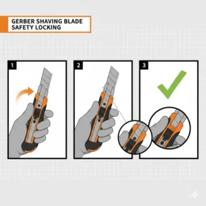An illustration highlighting the secure safety locking system designed specifically for the gerber shaving blade.