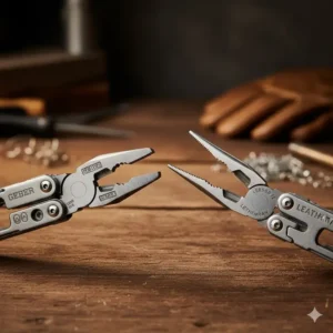 A side-by-side view of the nose pliers design from gerber vs leatherman models.
