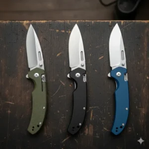 Various blade profiles including tanto and sheepsfoot on a 3 inch folding knife collection.