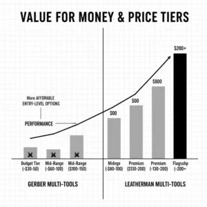 Price and performance value chart comparing the cost of a gerber multi tool vs leatherman.
