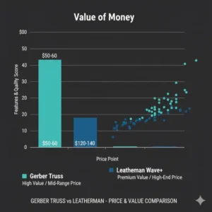 An infographic chart analyzing the price to performance ratio of the gerber truss vs leatherman.