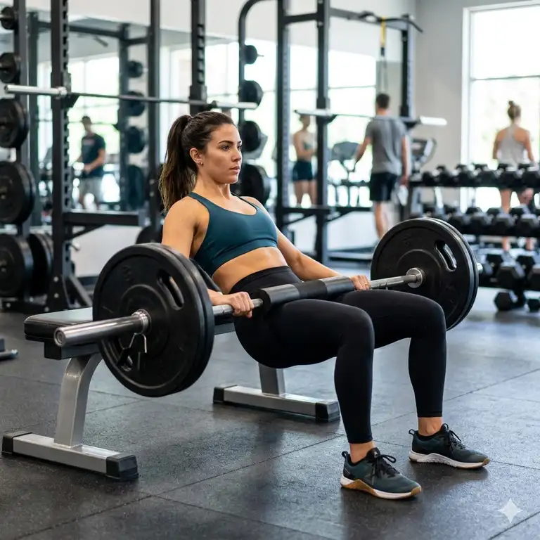 A professional athlete performing a glute focused leg workout in a modern gym setting.gerber suspension nxt sheath