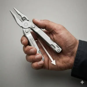 Illustration showing the sliding wrist-flick deployment of the gerber diesel pliers.