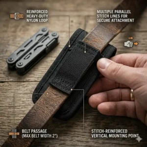 Close-up illustration of the gerber truss sheath belt loop showing vertical mounting compatibility.