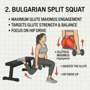 Detailed form for Bulgarian split squats to maximize results in your glute focused leg workout.