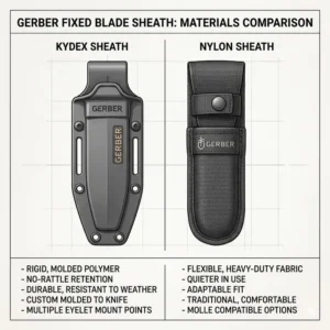 Comparison chart between Kydex and nylon materials used for a gerber fixed blade sheath.