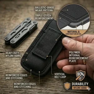 Detailed view of the reinforced stitching and ballistic nylon fabric of a gerber truss sheath.