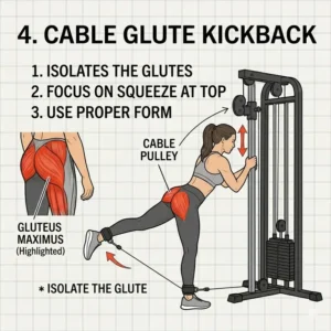 Cable glute kickback movement to isolate muscles during a glute focused leg workout.