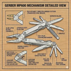 Side-by-side comparison of the needle nose and blunt nose plier versions of the Gerber MP600 multi-tool.