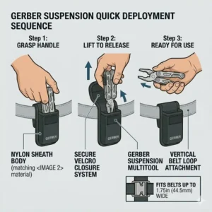 Maintenance guide illustration showing how to clean and care for a gerber suspension sheath.