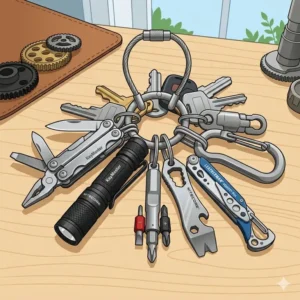 Illustration 1: A compact folding multitool featuring pliers and a screwdriver, a popular choice among key chain tools.