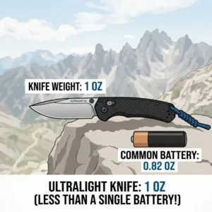 Illustration 2: A technical material breakdown of an ultralight knife featuring titanium hardware and high-performance steel.