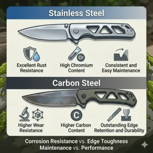 A side-by-side comparison of a folding pocket knife and a small fixed-blade lightweight backpacking knife for ultralight hiking.