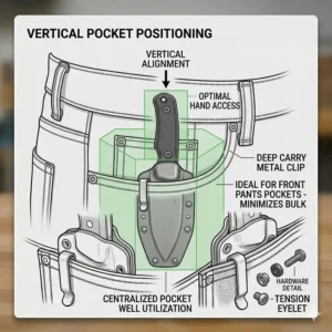 Diagram showing the optimal vertical alignment for comfort when using an edc fixed blade pocket carry method.