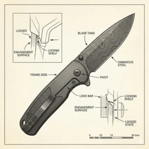 Technical diagram of the locking system used in unique edc knives for the modern gentleman.