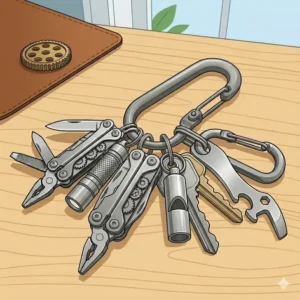 Illustration 5: An ergonomic bottle opener designed to fit perfectly with other key chain tools on a keyring.