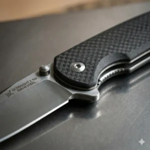 Technical view showing the smooth pivot and locking mechanism of a light weight folding knife.