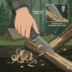 Using a heavy-duty fixed blade edc for wood carving and outdoor camping utility tasks.