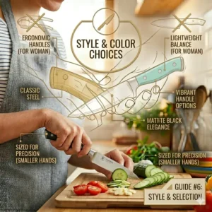 A modern and colorful kitchen knife set designed to be the best knife for woman aesthetic and performance.